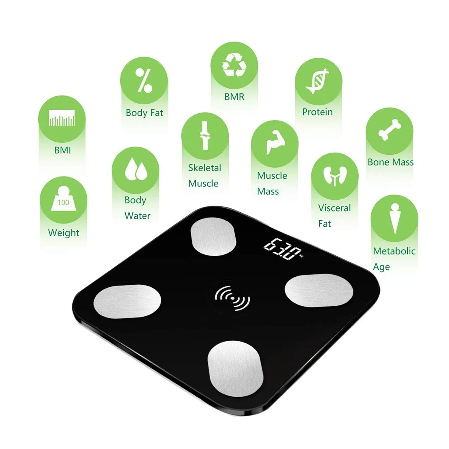 6327 Bluetooth Body Fat Scale Digital Smart Body Weight Scale iOS and Android App to Manage Body Weight, Body Fat, Water, Muscle Mass, BMI, BMR, Bone Mass and Visceral Fat with BMI Scale