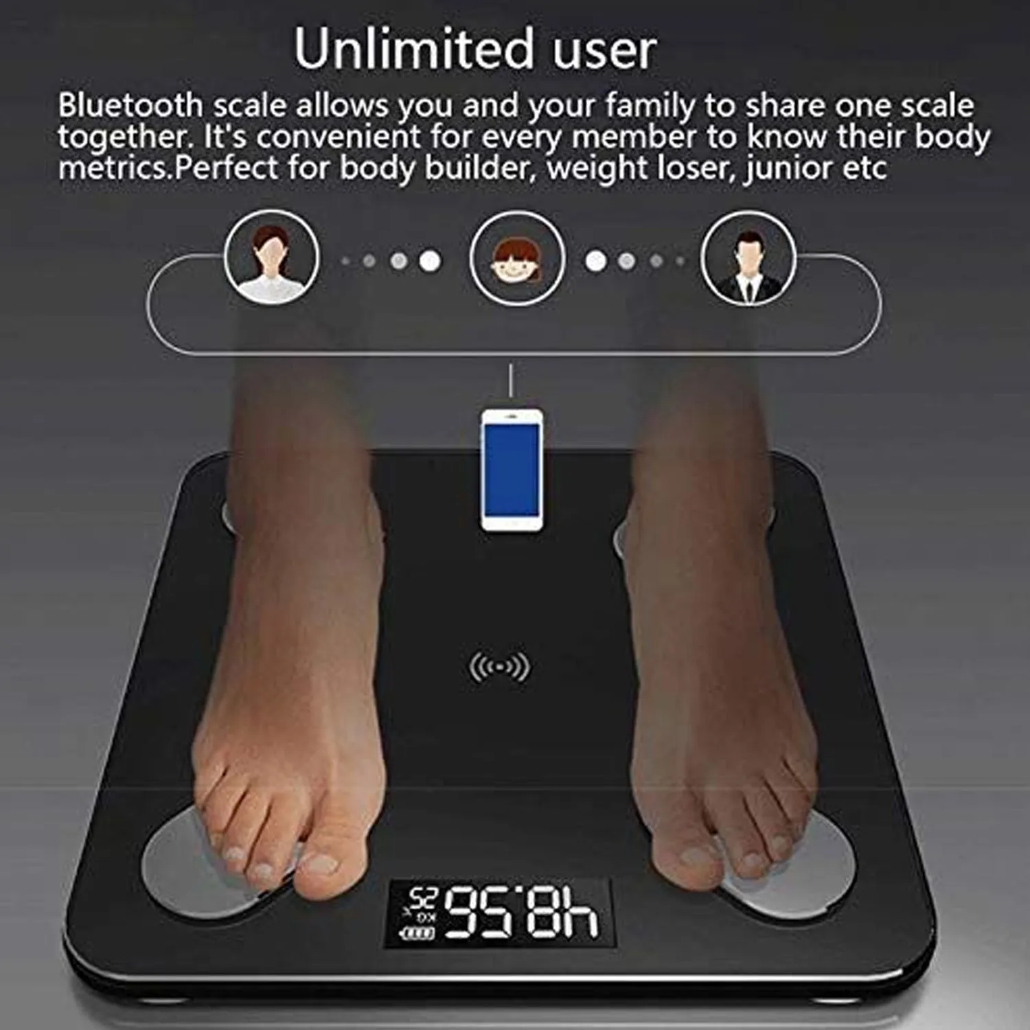 6327 Bluetooth Body Fat Scale Digital Smart Body Weight Scale iOS and Android App to Manage Body Weight, Body Fat, Water, Muscle Mass, BMI, BMR, Bone Mass and Visceral Fat with BMI Scale