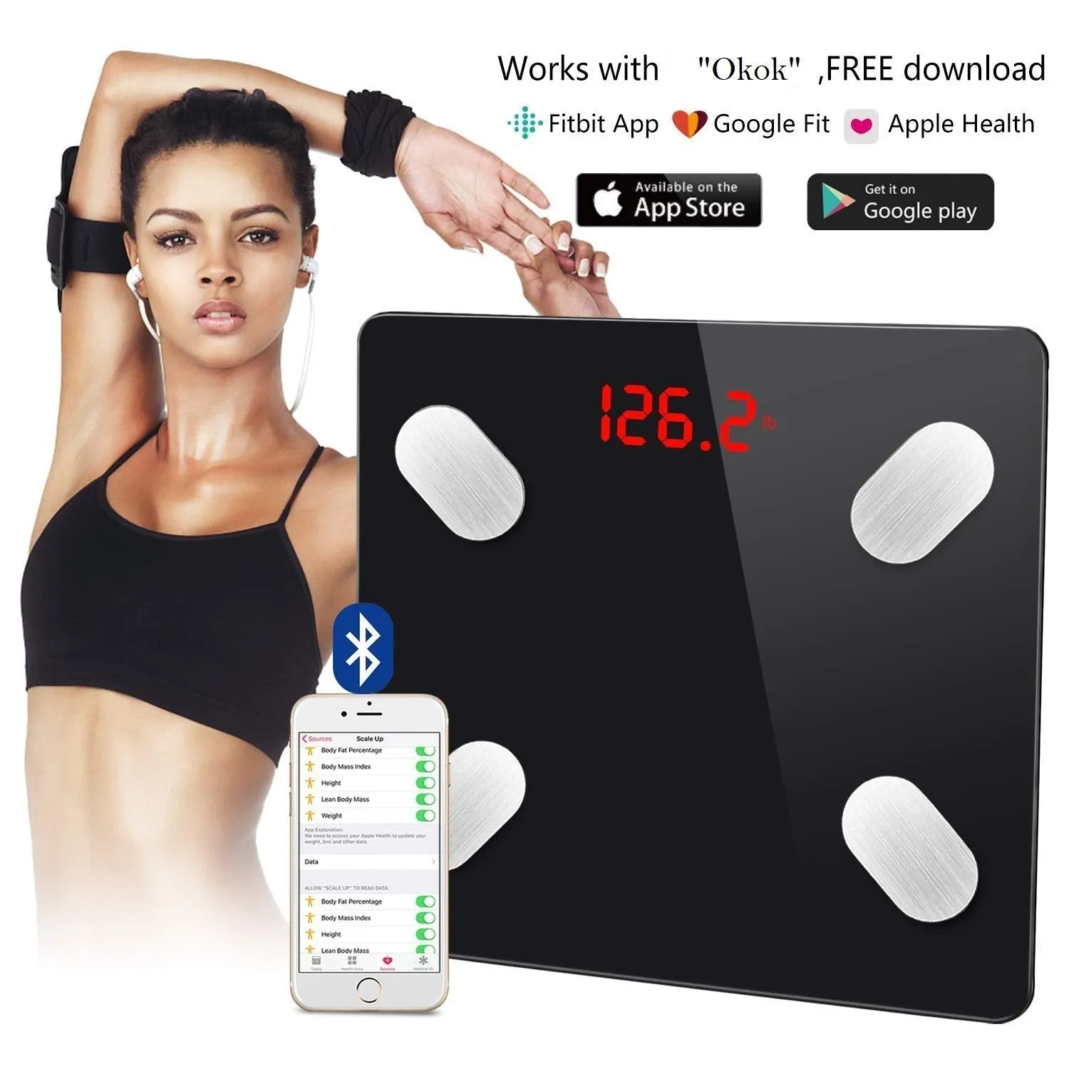 6327 Bluetooth Body Fat Scale Digital Smart Body Weight Scale iOS and Android App to Manage Body Weight, Body Fat, Water, Muscle Mass, BMI, BMR, Bone Mass and Visceral Fat with BMI Scale