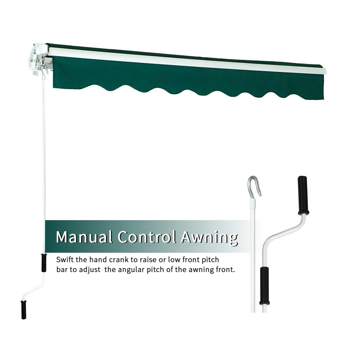 8.2'x6.5' Patio Awning Retractable Deck Sunshade with Manual Crank Handle, Dark Green