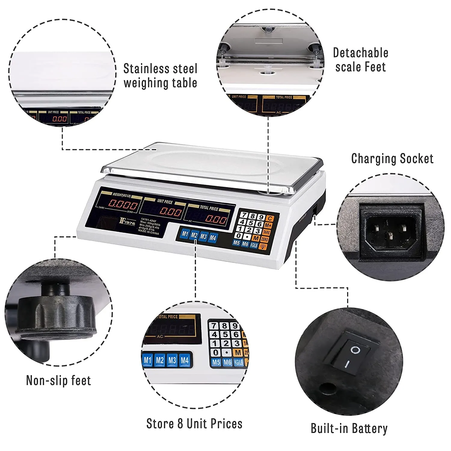 88 Lbs Electronic Price Computing Scale High Precision Digital Commercial Weighting Scale with Dual LCD Display