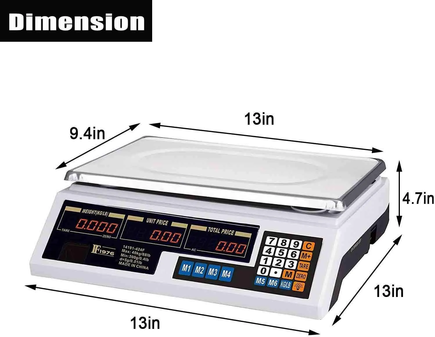 88 Lbs Electronic Price Computing Scale High Precision Digital Commercial Weighting Scale with Dual LCD Display