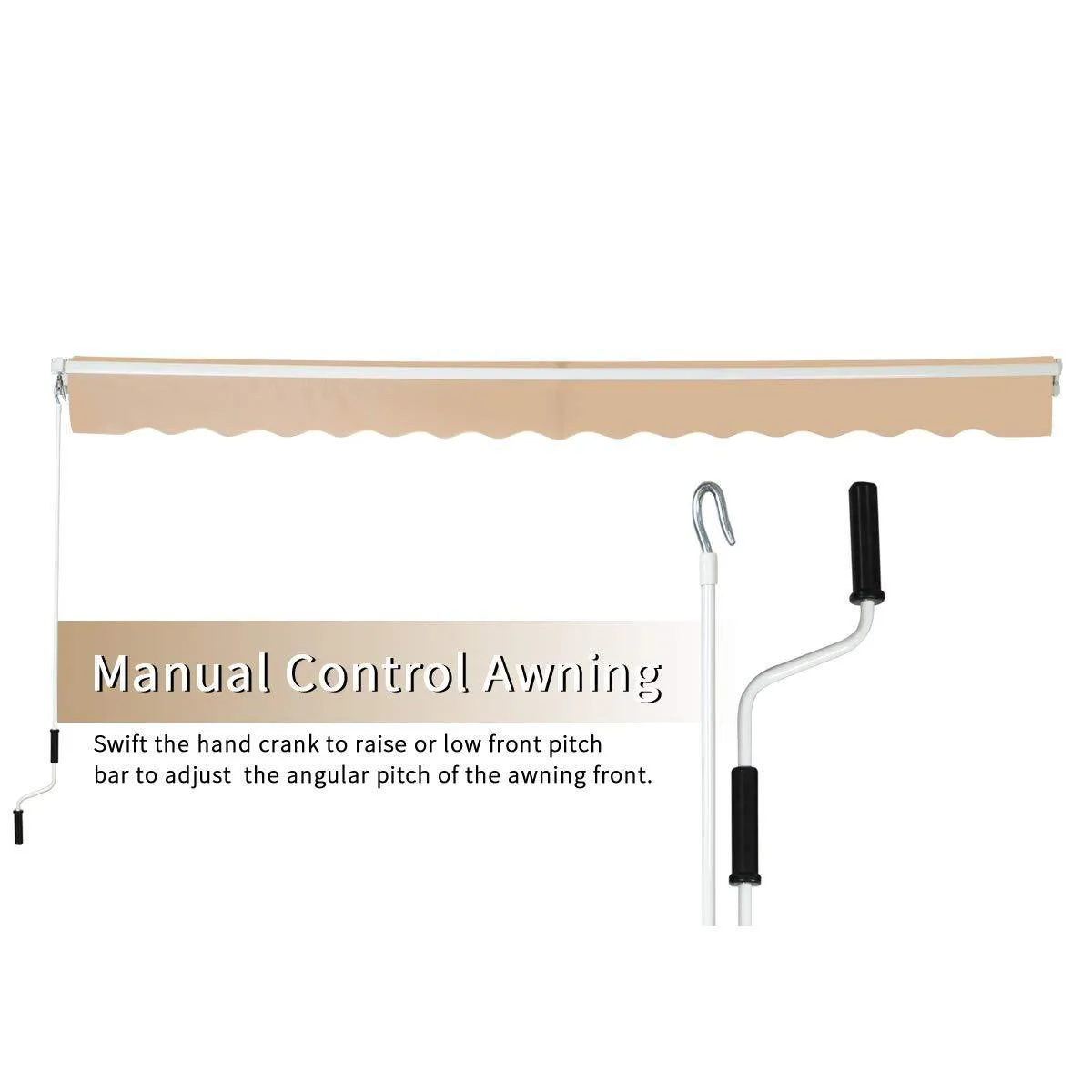 8'x13' Patio Awning Retractable Sunshade with Manual Crank Handle Beige