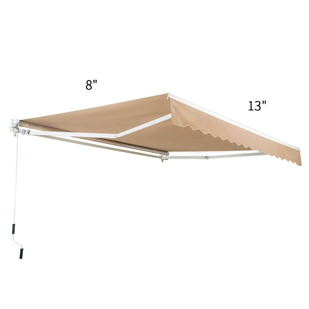 8'x13' Patio Awning Retractable Sunshade with Manual Crank Handle Beige