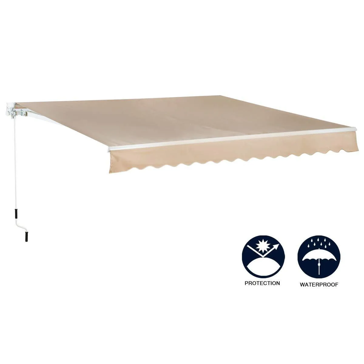 8'x13' Patio Awning Retractable Sunshade with Manual Crank Handle Beige