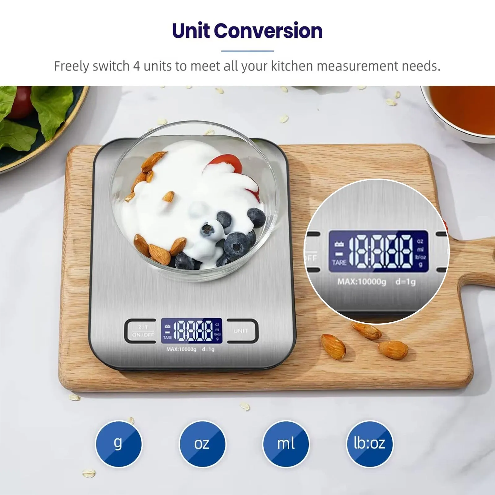 Digital Food Scale 22lb Kitchen Scales Grams and Ounces for Weight Loss Bn-link