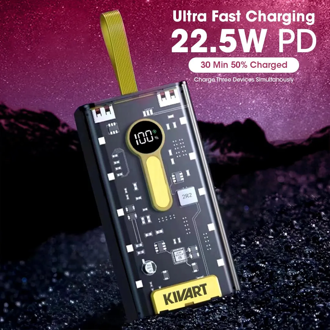 Kivart Sprint  | 22.5 watt Fast Charging | 10000 mah Battery | LED indicators | 3 Charging ports | Futuristic design