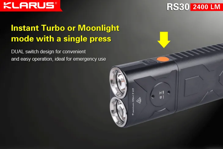 Klarus RS30 CREE XM-L2 U2 LED Flashlight - 2400 Lumens