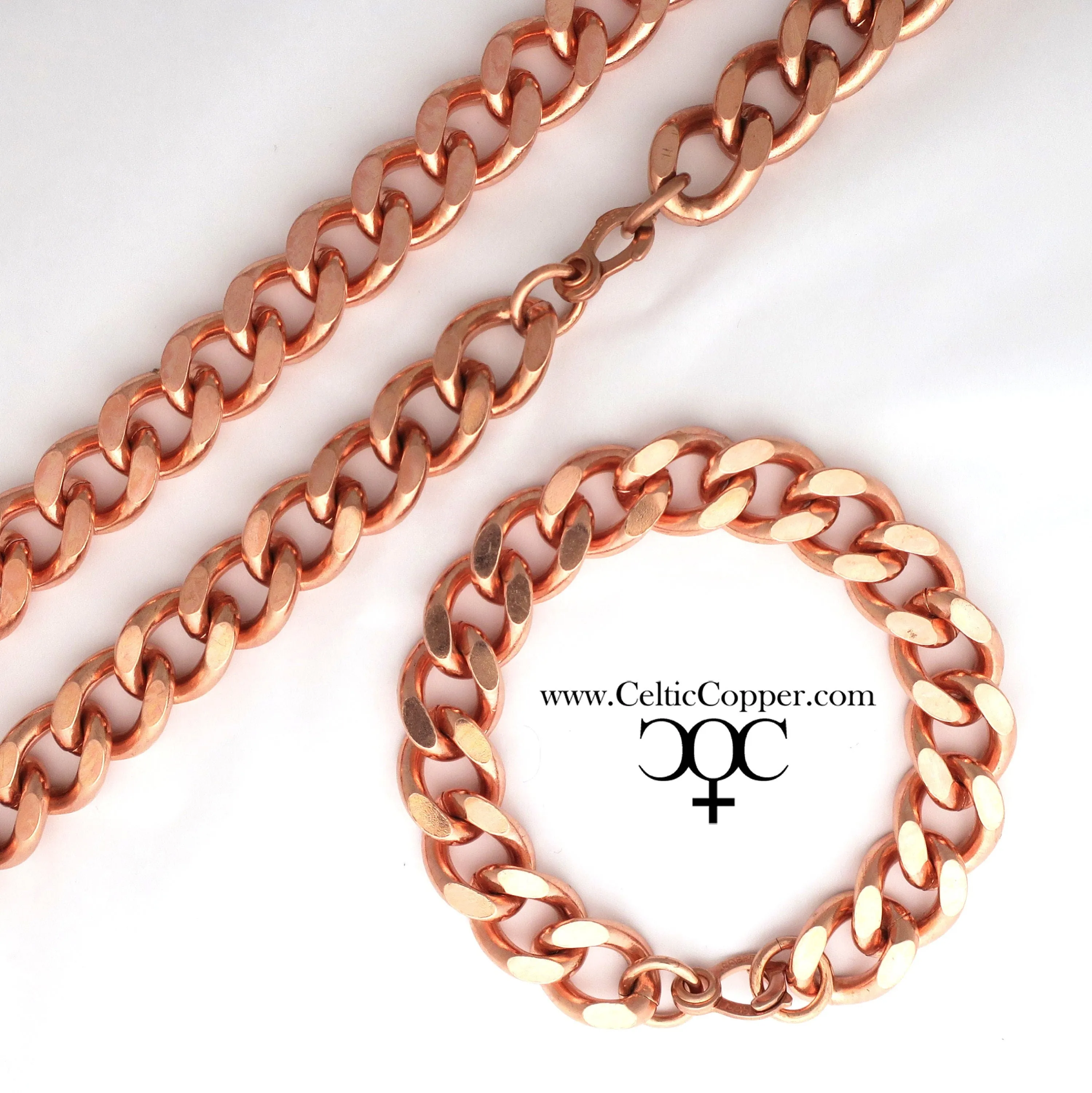 Men's Super Chunky 16mm Copper Cuban Curb Chain Set SET162 Solid Copper 18 Inch Copper Necklace Matching Bracelet Chain