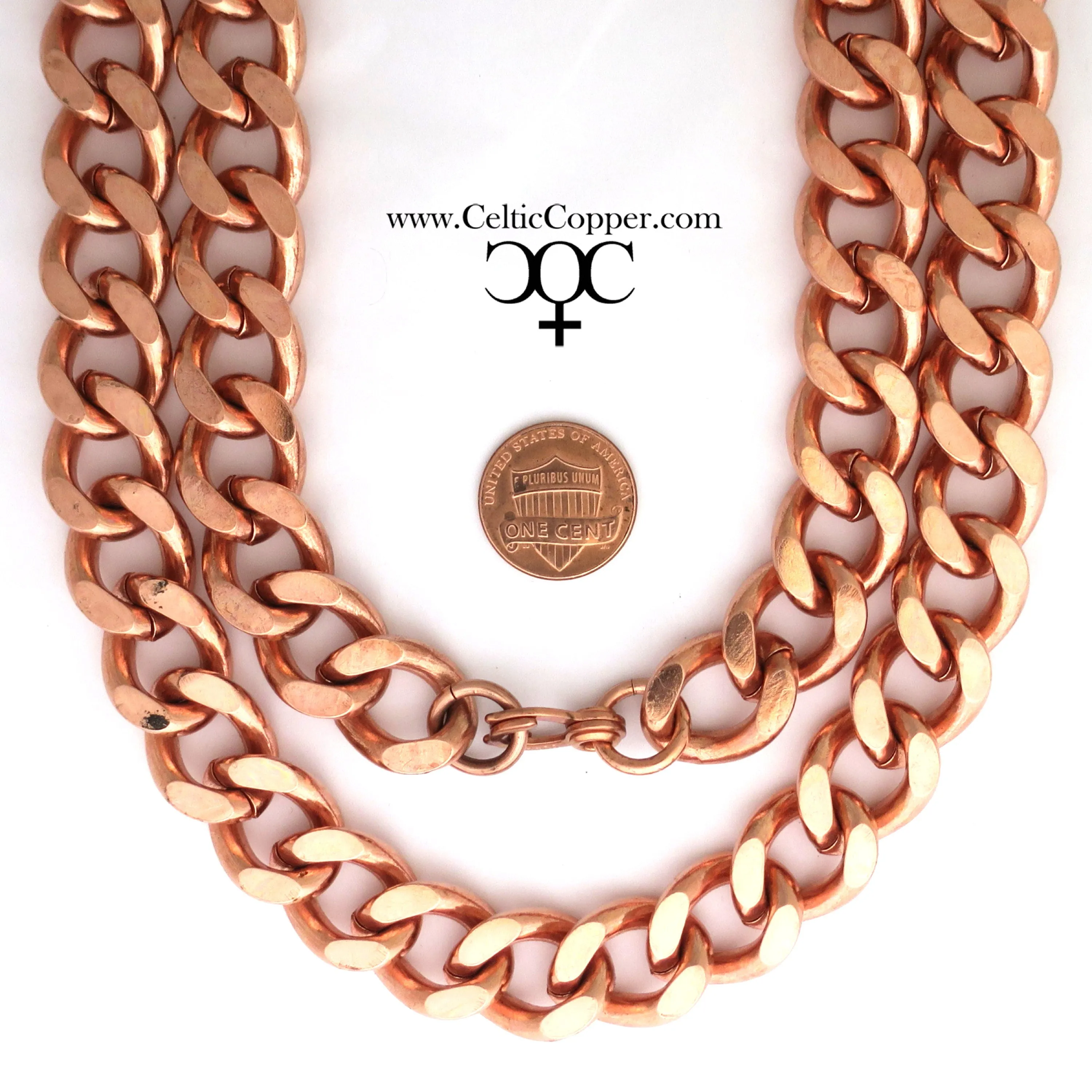 Men's Super Chunky 16mm Copper Cuban Curb Chain Set SET162 Solid Copper 18 Inch Copper Necklace Matching Bracelet Chain