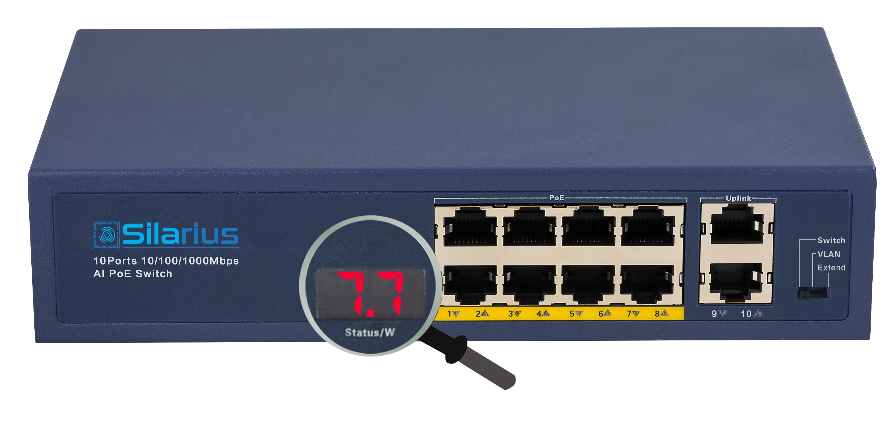 Silarius SIL-A8POE1G96 10 Ports POE  switch with 8 Gigabit Ports PoE , 2 Gigabit Uplinks, VLAN config and POE indicator - 96W POE 